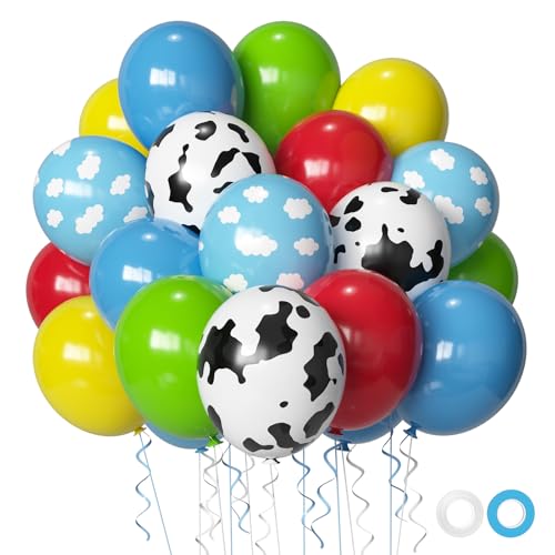 Cow Print Balloons Set - Sky Blue Cloud Design, 60pcs