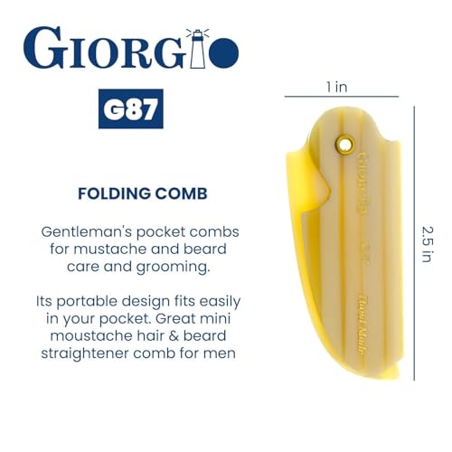 Giorgio G87IVY 2.5 Inch Ivory Men's Folding Pocket Comb with Beard Brush - Travel Grooming Set (1 Pack - GIVY87/GBRD1)