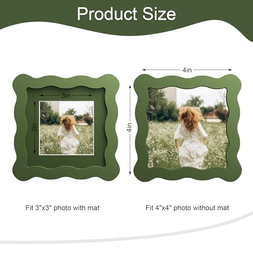 4x4 Wavy Edge Wooden Picture Frame with Mat for 3x3 Photos