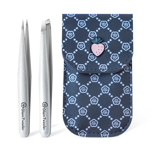 GlamTweeler Precision Tweezer Set with Carrying Case - Slant & Point Tips