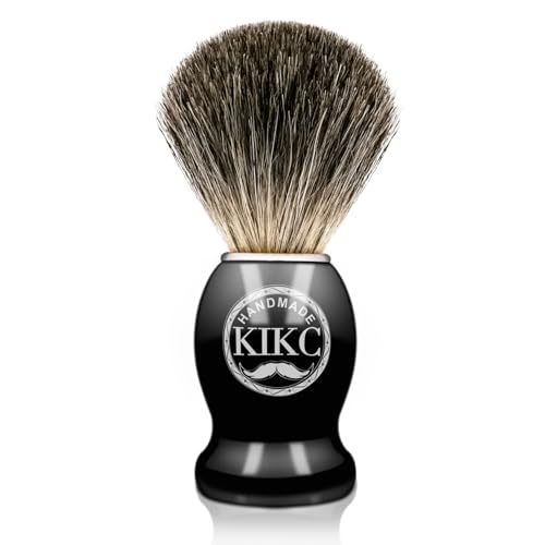KIKC Hand Crafted Pure Badger Shaving Brush for Wet Shave, Soft Bristle, Wood Handle Black Color, Best Gift for Bearded Man