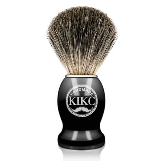 KIKC Hand Crafted Pure Badger Shaving Brush for Wet Shave, Soft Bristle, Wood Handle Black Color, Best Gift for Bearded Man