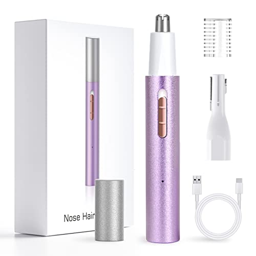 Ginity Ear and Nose Hair Trimmer for Women & Men, 2-in-1 Rechargeable Painless Facial & Eyebrow Hair Remover Tool, Electric Clipper with Dual-Edge Blades, Easy to Clean(Pink)