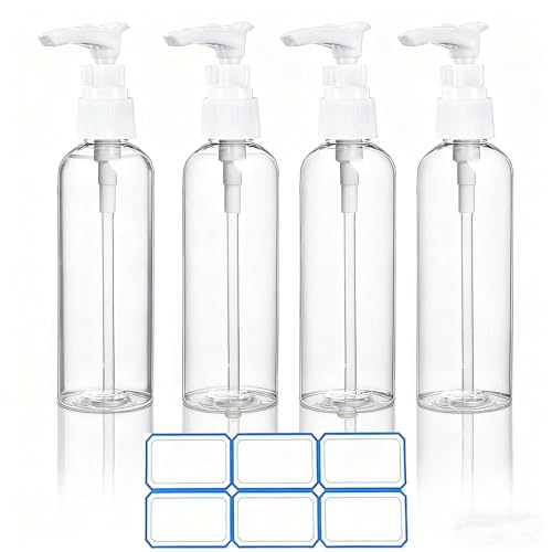 4 Pack TSA Approved Travel Pump Bottles, 3.4 Oz Refillable