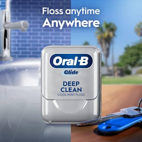 Oral-B Glide Deep Clean Dental Floss, Cool Mint, 3 Pack (131.2 YD Total) - Shred-Resistant Smooth Dental Tape for Tight Spaces