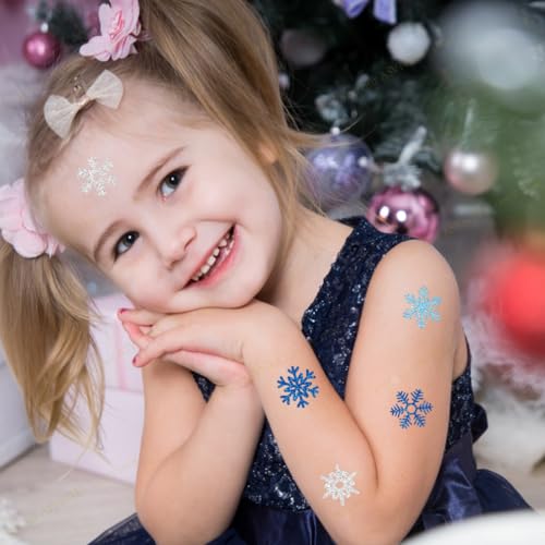 ASVNRES Glitter Snowflake Temporary Tattoos 120PCS - 5 Sheets Winter Snowflake Stickers for Face & Body, Kids & Adults, Festive Party Favors