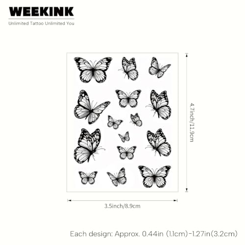 Butterfly Temporary Tattoos - Fine Line Black Butterfly Sheet for Women