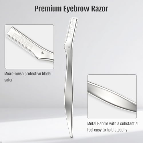 FEISIER Metal Eyebrow Razor Kit with 10 Blades & Travel Pouch - Precision Facial Hair Remover for Women & Men