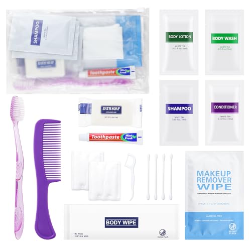 12-in-1 Travel Toiletry Kit, 5-Pack Bulk Personal Hygiene Sets for Travel