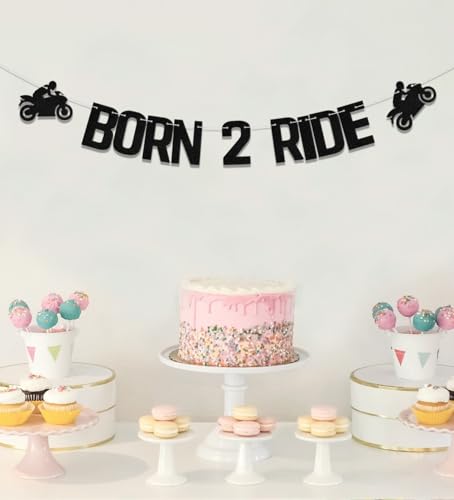 Born 2 Ride Birthday Banner - Vehicle Theme Glitter Decor