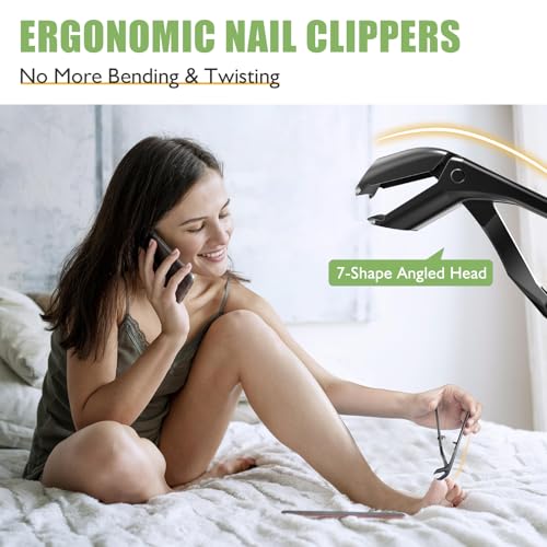 HANDWENG Wide Jaw Toenail Clippers for Thick Nails with Long Handle & Catcher