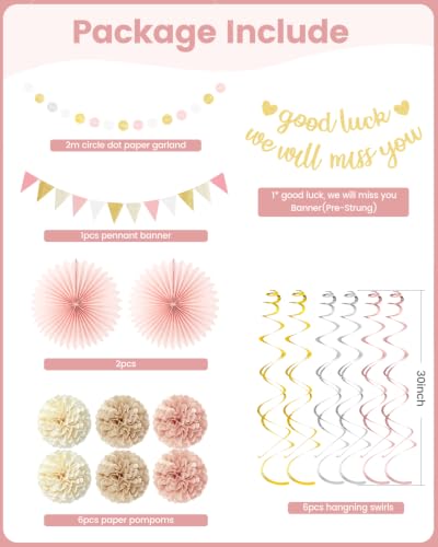 Good Luck We Will Miss You Banner - Pink Gold Farewell Decorations Kit