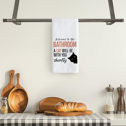 Funny Black Cat Hand Towels - 16x24 Inch Decorative Kitchen & Bathroom Towels