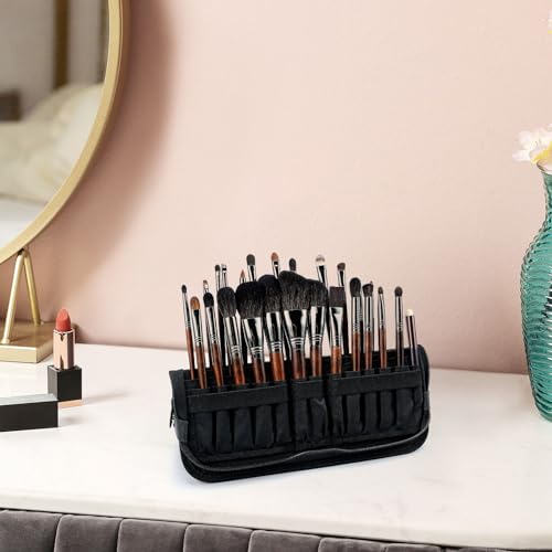 Portable Makeup Brush Holder Case - Waterproof Travel Stand-Up Organizer