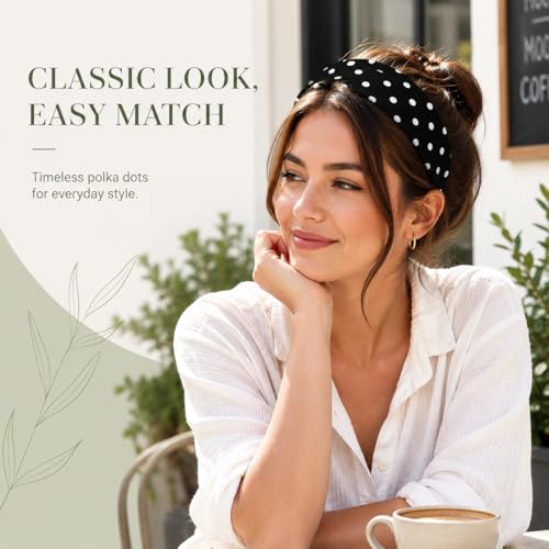 Classic Black and White Polka Dot Headbands - 2 Pack for Women