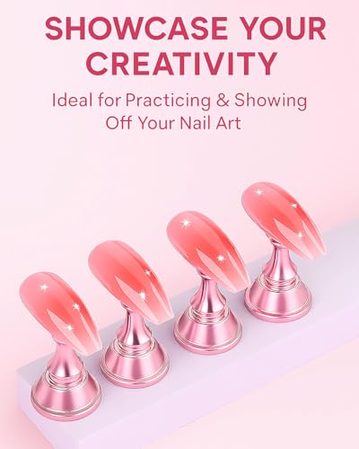 Nail Practice Stand Set - 2 Pink Acrylic Bases & 10 Magnetic Holders