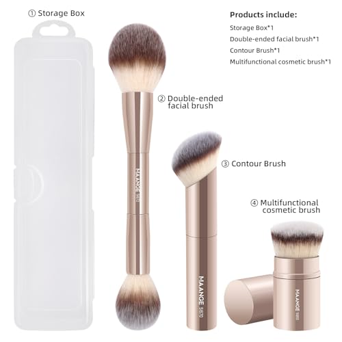 MAANGE Gold 3PCS Foundation Makeup Brush Set - Double-ended Kabuki & Blush Brushes