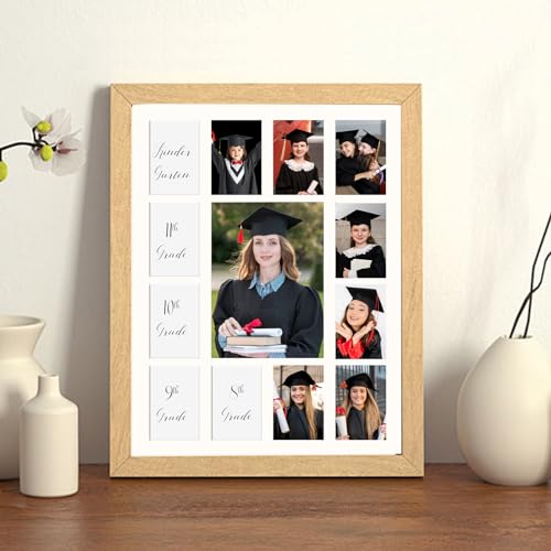 K-12 School Picture Frame Mat for 13 Photos - White