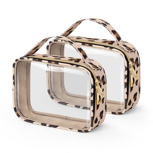 Wedama Large Clear Toiletry Bag 2 Pack - Leopard Print Travel Makeup Bags