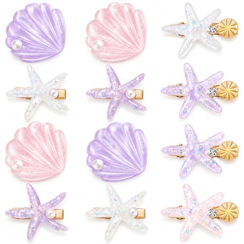 Romantic 12Pcs Ocean Hair Clip Set - Starfish, Shell Pearl Barrettes by WILLBOND