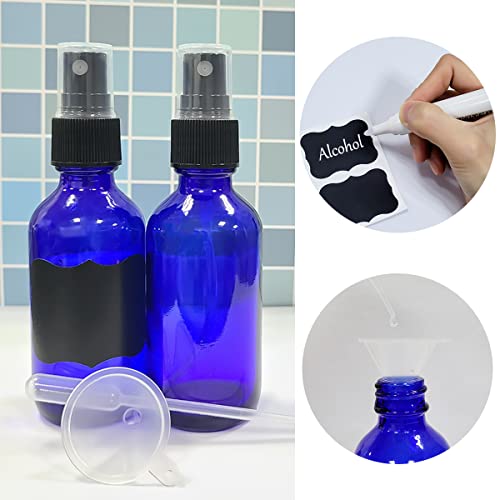 LUFEVRM 2oz Blue Glass Spray Bottles - Refillable Fine Mist (2 Pack)