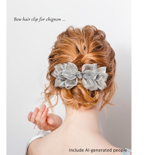Women’s Black and Silver Bow Hair Clips - Elegant Decorative Flower Barrettes for Party & Wedding, 2 Pack
