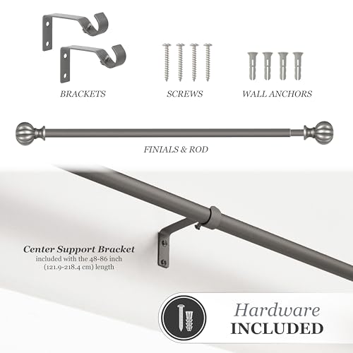 Kenney Rachel Decorative Curtain Rod, Adjustable 28-48 Inch, Italian Pewter