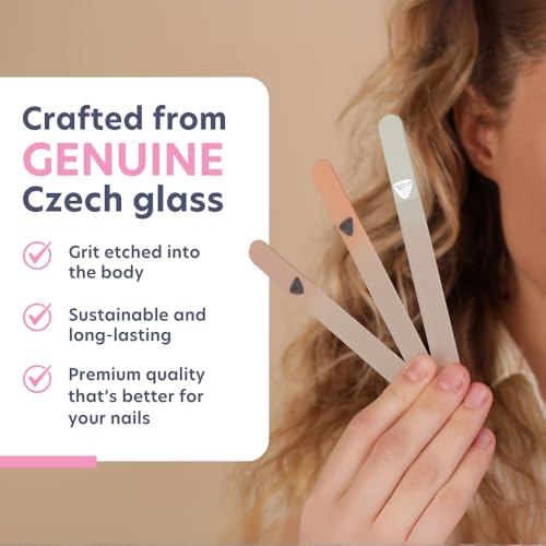 Czech Glass Nail File Set - 3 Reusable Manicure Files in Fall Colors, Salon Quality