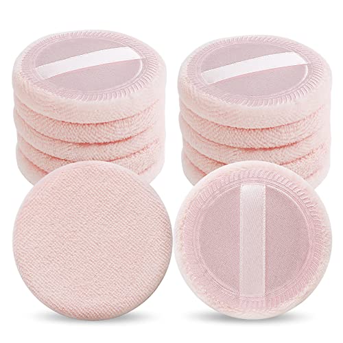 WLLHYF 12PCS Pink Makeup Puffs - Round Cotton Velour Sponges