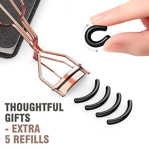 Eyelash Curler Kit - Professional Volumizing Lash Lift Tool with Comb & Refill Pads | Rose Gold
