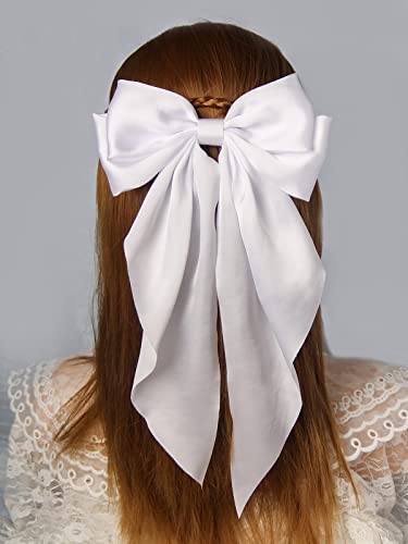 Large Satin Bow Hair Clips with Long Tails, 9-Piece Colorful Set
