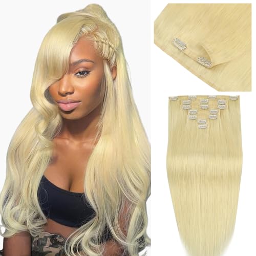 IDN BEAUTY 14 Inch Seamless Clip In Human Hair Extensions, 110g Blonde Remy