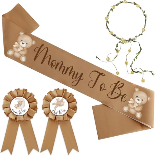 Bear Theme Baby Shower Mom to Be Sash with Crown & Pins