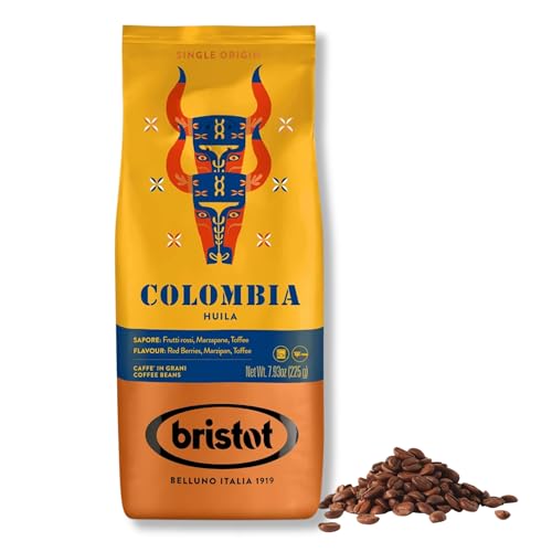 Bristot Colombia Huila Espresso Beans - 100% Arabica - Medium Roast with Red Berries, Marzipan & Toffee - 7.93 oz