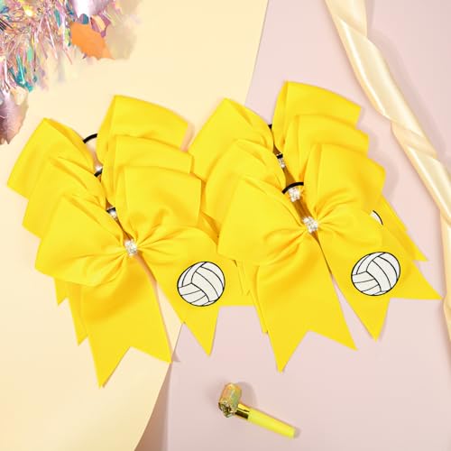 Aileam Yellow Volleyball Cheer Bows - 12 PCS 8" Hair Accessories