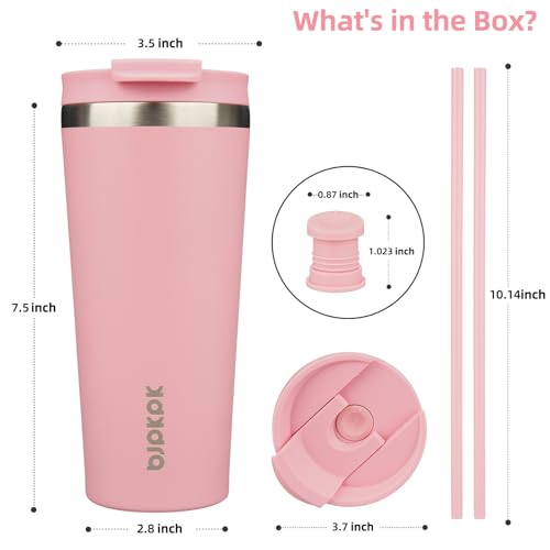 22oz Insulated Stainless Steel Coffee Tumbler with Straw - Light Pink