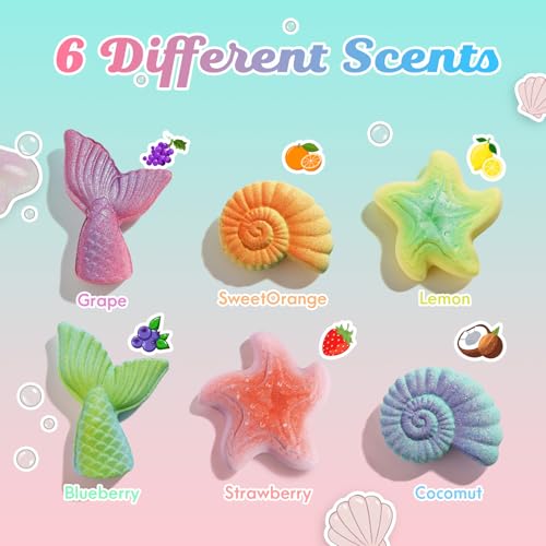 Kids Mermaid Bath Bombs with Toys - Ocean Themed Gift Set for Girls Age 4-8