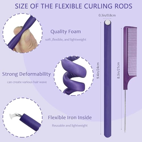Purple Flexible Foam Curling Rods Set 60 Pieces No Heat Hair Rollers for Long & Short Hair