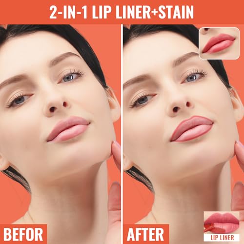 Vevivia 2pcs Nude & Rose Peel-Off Lip Stain & Liner Set - Long-Lasting & Waterproof