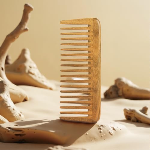 Onedor Natural Green Sandalwood Wide Tooth Comb for Detangling Hair