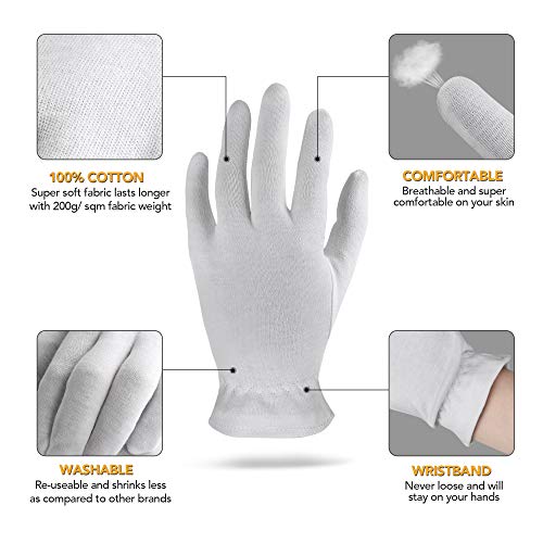 Akrilane XXL 100% Cotton Moisturizing Gloves for Dry Hands - 2 Pairs