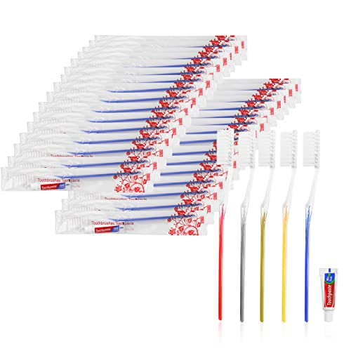 50 Disposable Toothbrushes with Toothpaste for Travel - Xuezoioy