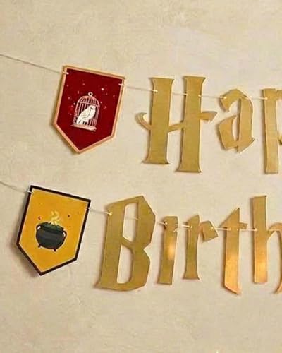 Wizard Themed Happy Birthday Banner with Gold Foil | 6.5ft
