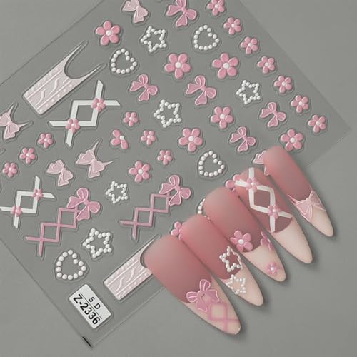 Christmas 07 - 4 Sheets Bow Nail Art Stickers 5D Floral & Heart Decals