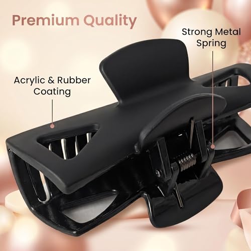 Morhom Black Hair Claw Clips for Strong Hold Non-Slip Thin & Thick Hair
