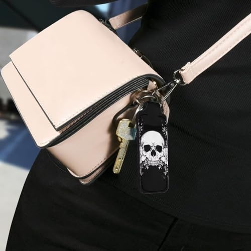 Baxinh Skull Black Lip Balm Keychain Holder for Women, Lipstick & Chapstick