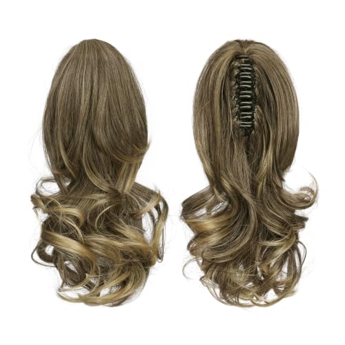 SOFEIYAN 13 Inch Curly Ponytail Extension Clip-In Ash Brown to Blonde