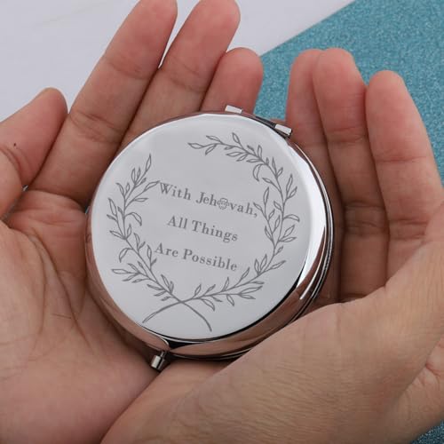 Silver Compact Mirror with Bible Verse - Personalized Travel Gift for Women