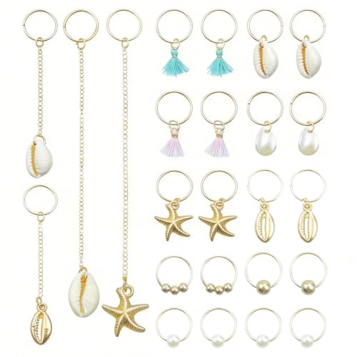 24pcs Gold Seashell Hair Charms & Clips for Braids
