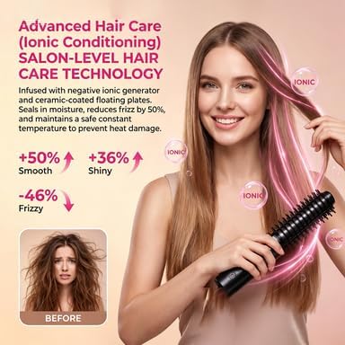 Cordless Curling Iron Brush - 7000mAh 2-in-1 Ionic Heated Round Brush | Portable Hair Volumizer for Root Lifting & Bangs - 4 Temp Levels Up to 430°F - Travel-Friendly (Black)